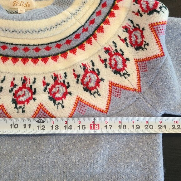 Listicle Boutique Fair Isle Sweater Dusty Blue Roses Medium Cottage Romantic - Picture 5 of 10